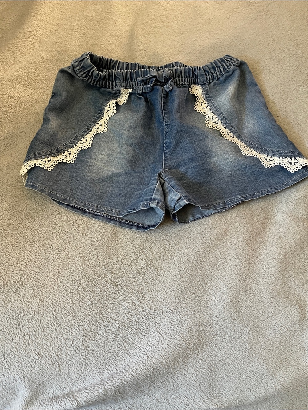 Limited Too blue denim-look shorts with white lace trim REFER TO SPOT PICSVIDEO